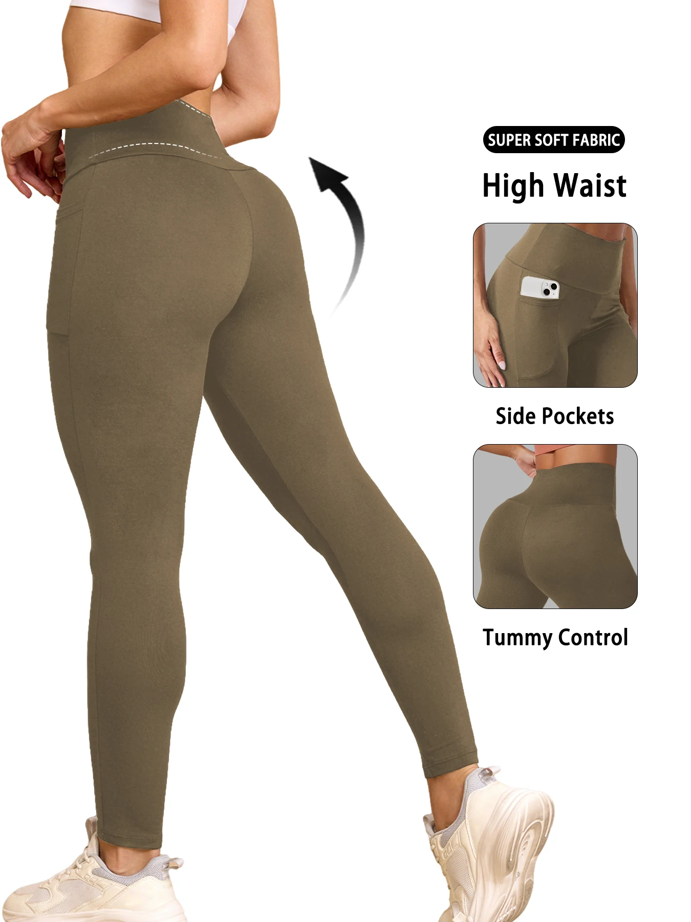 

Супермягкие спортивные леггинсы для женщин с карманами, с высокой талией, для тренировок, йоги и бега, с эффектом утягивания живота