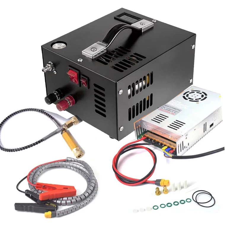 DWiusty 4500Psi 30Mbar draagbare PCP-luchtcompressorpomp, 12VDC/220V Dual Power Gauge & ventilatorkoeling voor duikfles, paintball