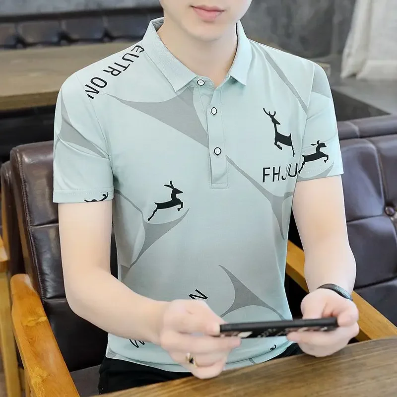 

Print White Black Male Polo Shirts Green Skinny Quick-drying 5xl Fashion Slim Fit Luxury Elegant Tee Xl Mens with Collar T-shirt