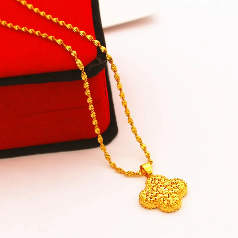 

Pure 18K Yellow Gold Color Necklace Clover Pendant Women Charm Gold Jewelry Sets for Women Birthday Christmas Gifts