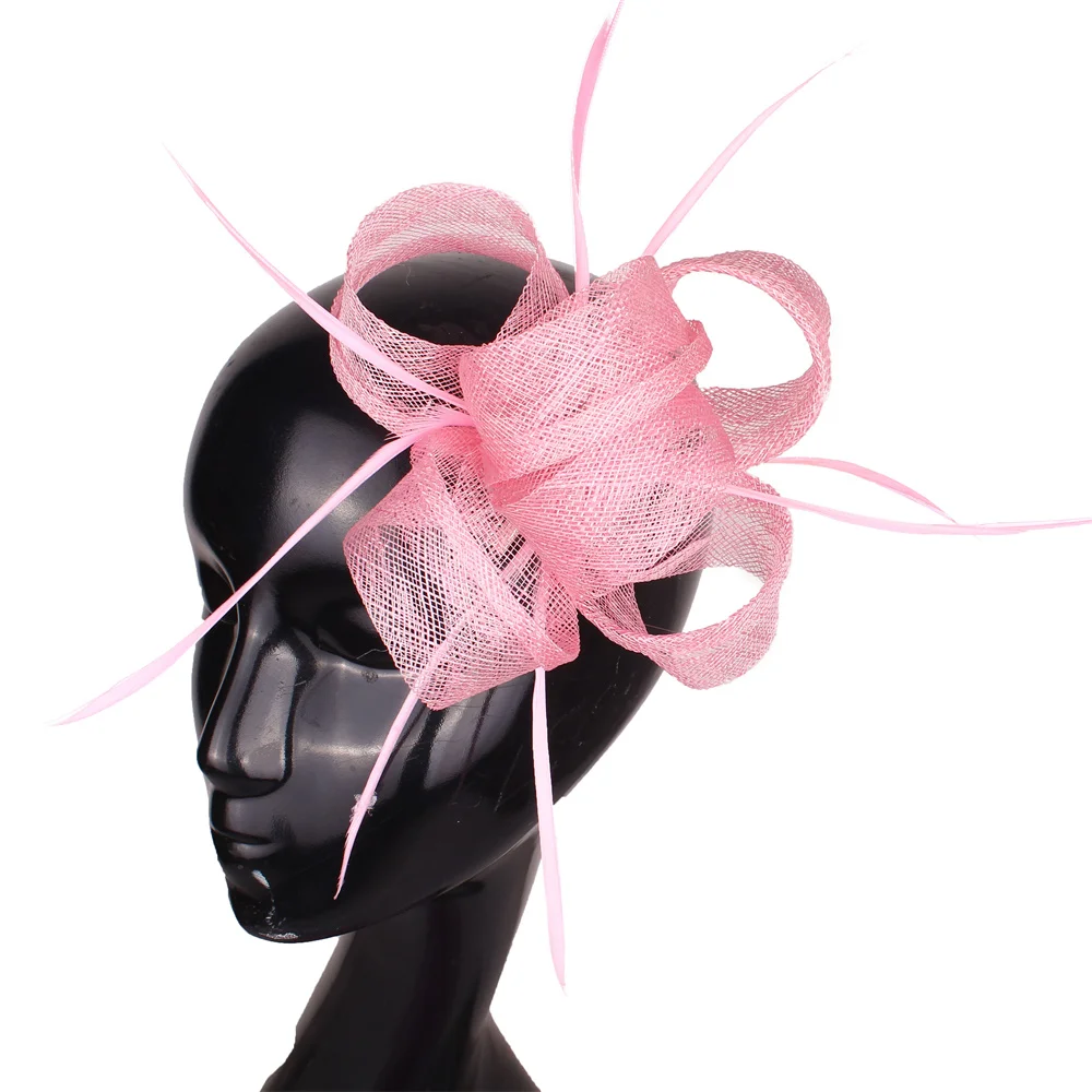 

Sinamay Pink Fashion Wedding Bride Headwear Women Fascinator Marry Hat For Lady Hoops Wedding Hair Accessories Bridal Headdress