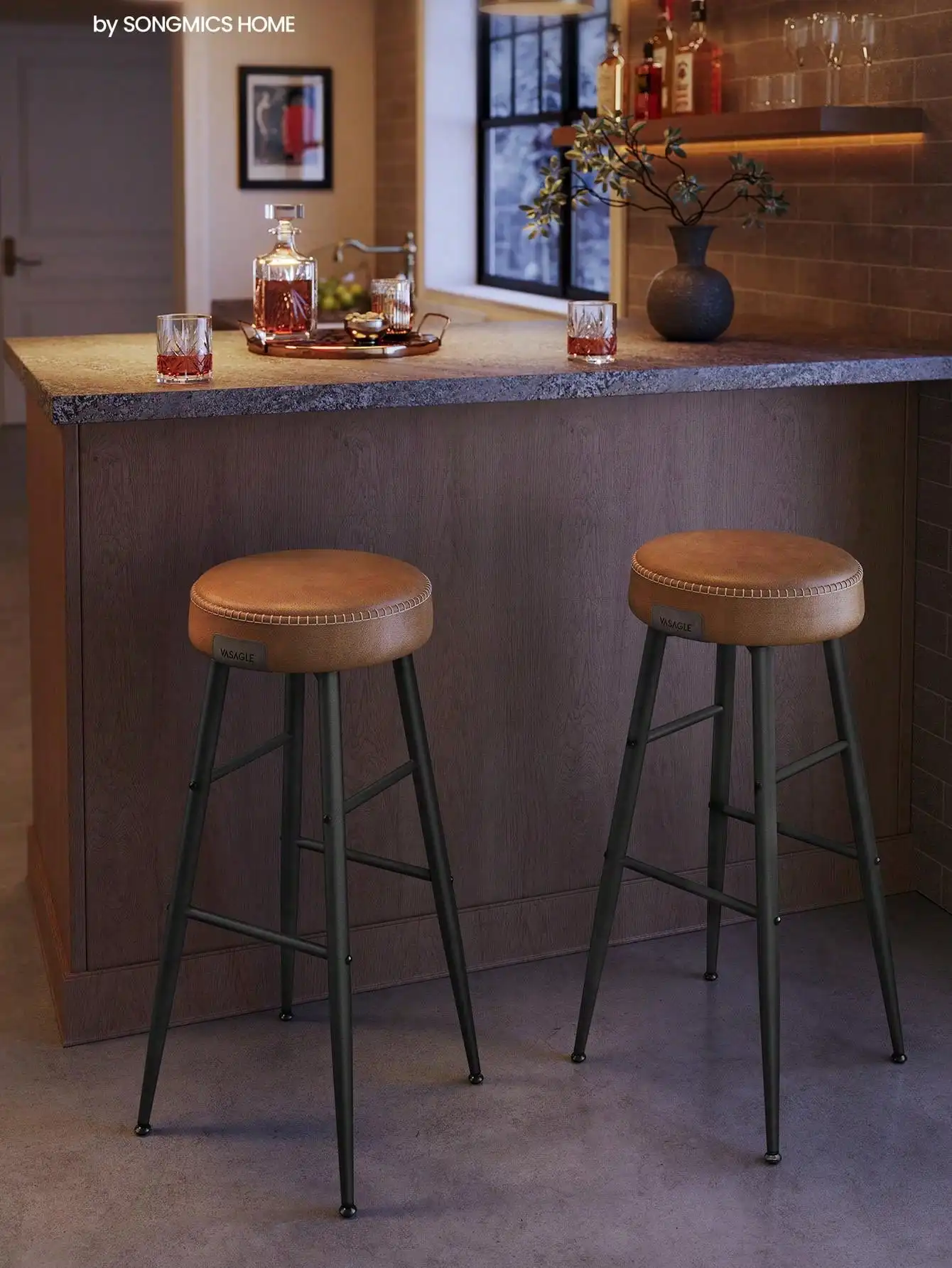 VASAGLE bar stool (2 St), synthetic leather, 120kg load-bearing, two Heights