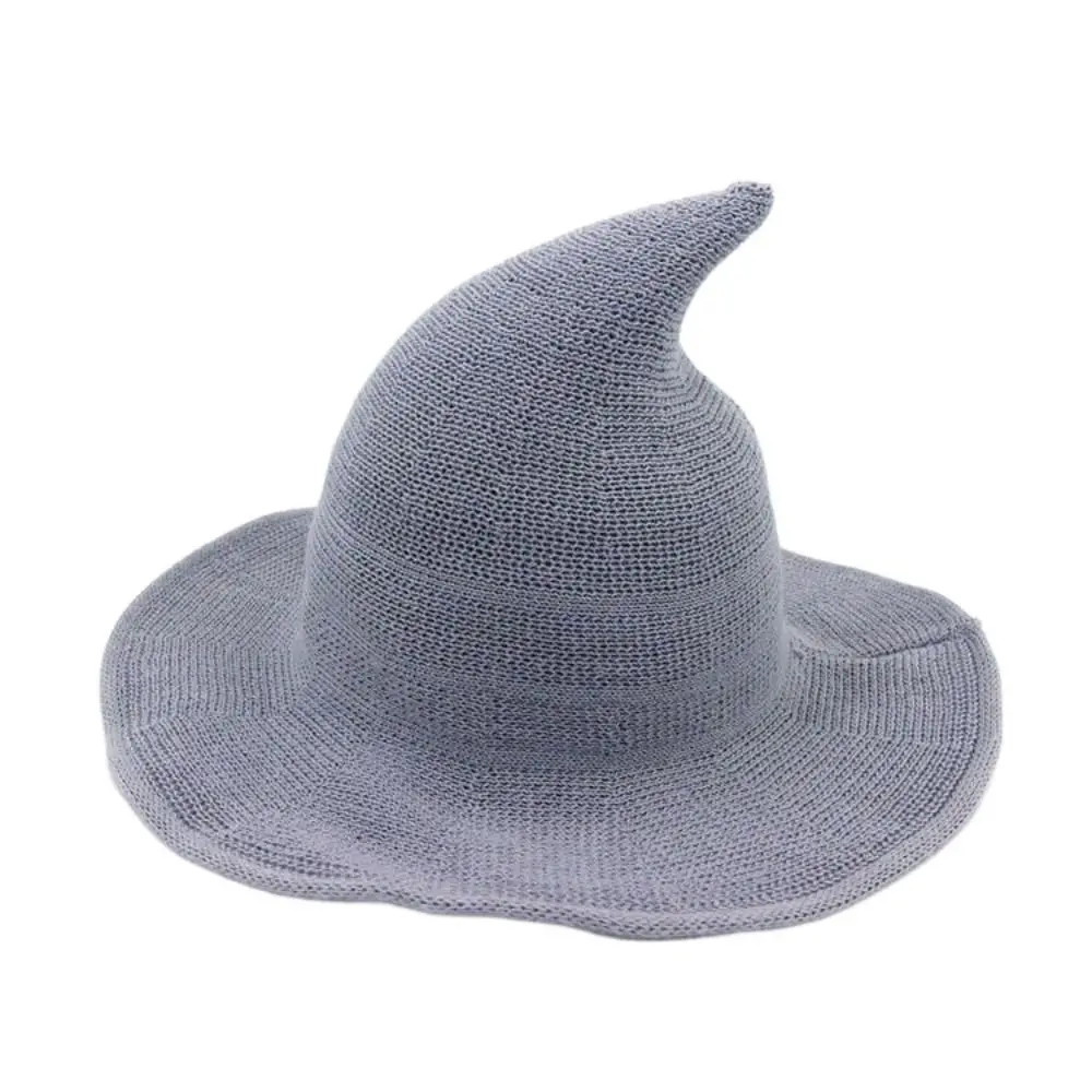 

Portable Wool Witch Hat Korean Solid Color Wool Bucket Hat Knitting Basin Hat Halloween Hat Girl