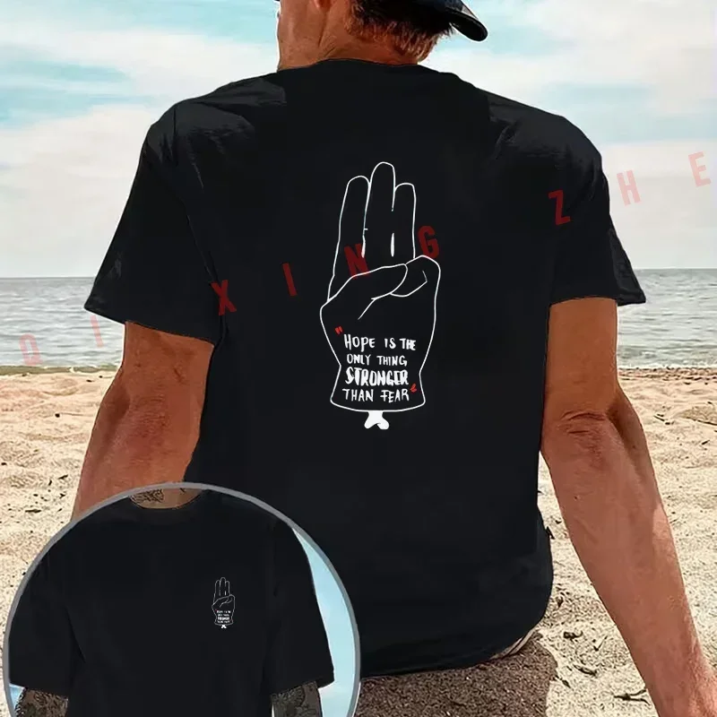 THAN FEAR Three-Finger Gesture Inspirational Text Graphic Motorcycle T-Shirt Cotton Double-Sided Print Men Short Sleeve Tops Tee
