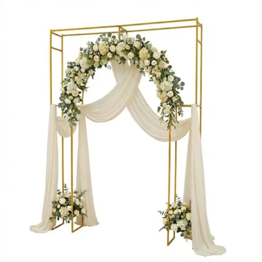 Outdoor wedding arch: gold metal geometric frame, 7.9Ft tall, for flowers, balloons, climbing plants; elegant gold finish, stur