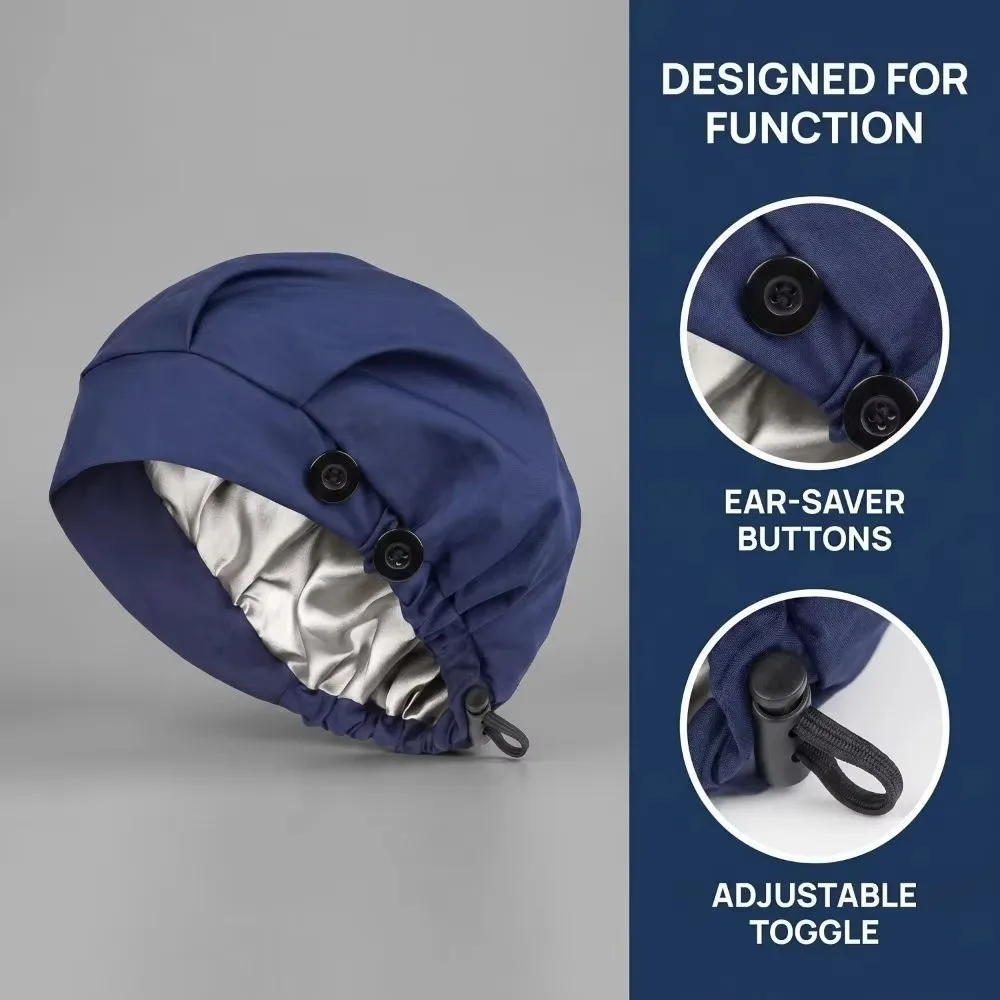 High Elastic Stretch Operating Room Work Hat HeadCover Cotton Double Layer Turban Hat Adjustable Satin Lining