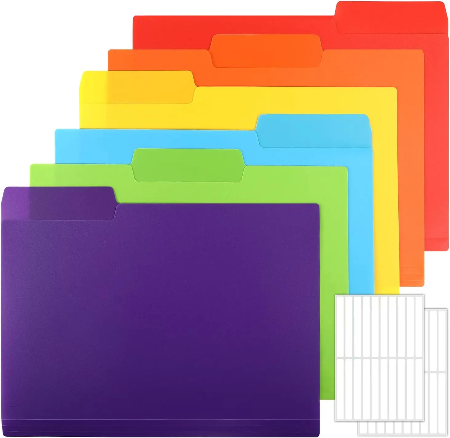 

30 Colored File Folders with Labels, 9x11.6 Inch Plastic Poly Folders, 3-Tab for School Office Organization