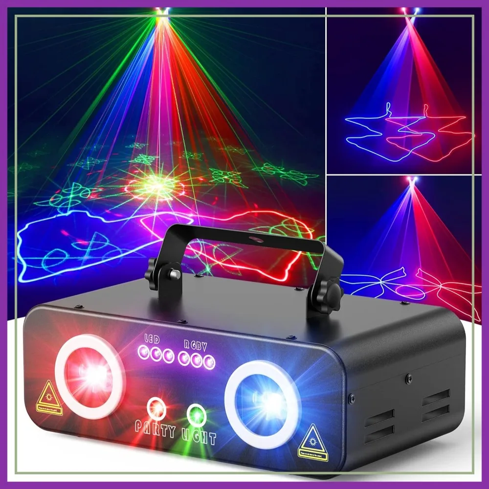 

5-in-1 RGBUV Laser Light Show Projector with DMX512, Sound Activated Remote Control for Parties, DJ, Clubs, KTV, Stage