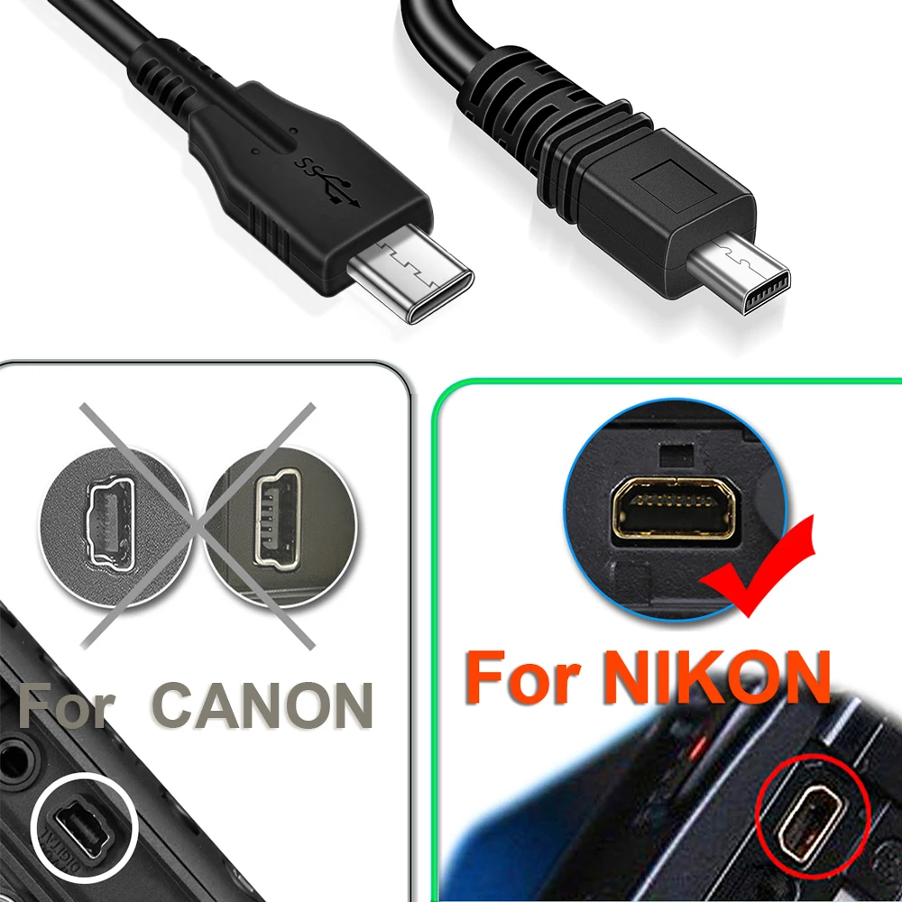 UC-E6 Digital Camera USB Data Cable Mini 8 Pin for Nikon CoolPix