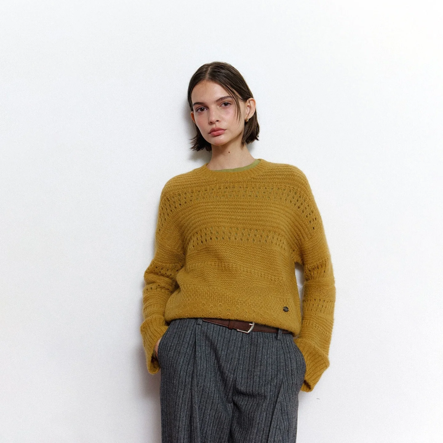 

Ele Knitted Woolen Sweater Hooked Flower Design Super Soft round Ne V-Ne Commute Friendly Korean Sle Long Sve