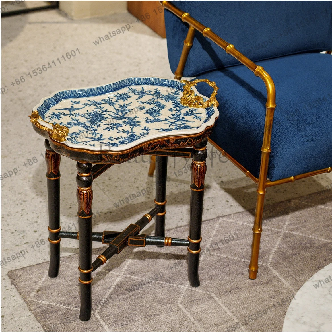 

Light luxury high-end ceramic hand-painted flower table household living room study corner table