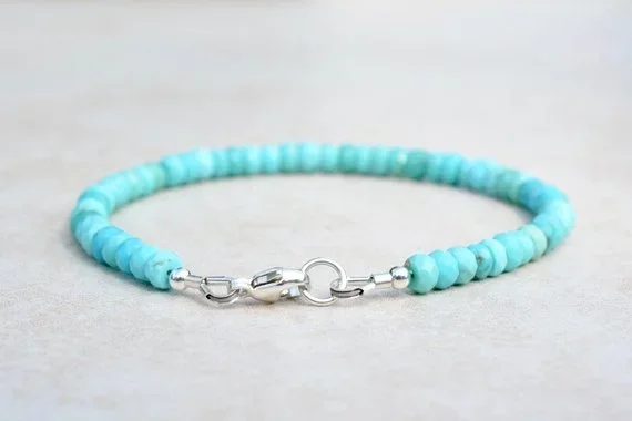 Turquoise Sleeping Beauty Faceted Bead Bracelet, December Birthstone, Natural Turquoise Gemstone Jewelry, Boho Bracelet