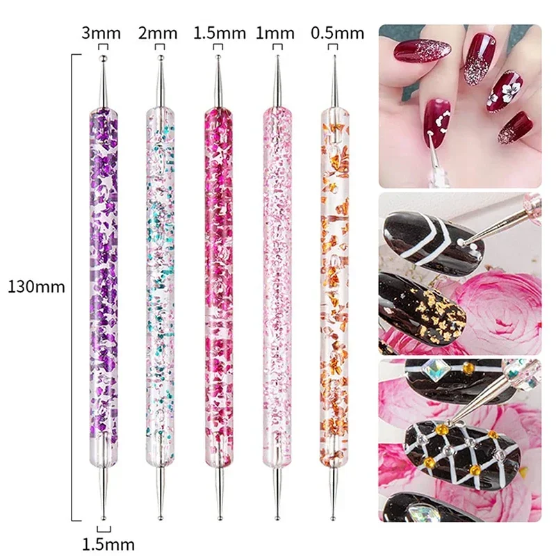5 stks/set Draagbare Nail Art Puntjes Pen Kristal Kralen Handvat Dual-ended Tekening Schilderen Steentjes Edelstenen Pennen Manicure Tool uñas