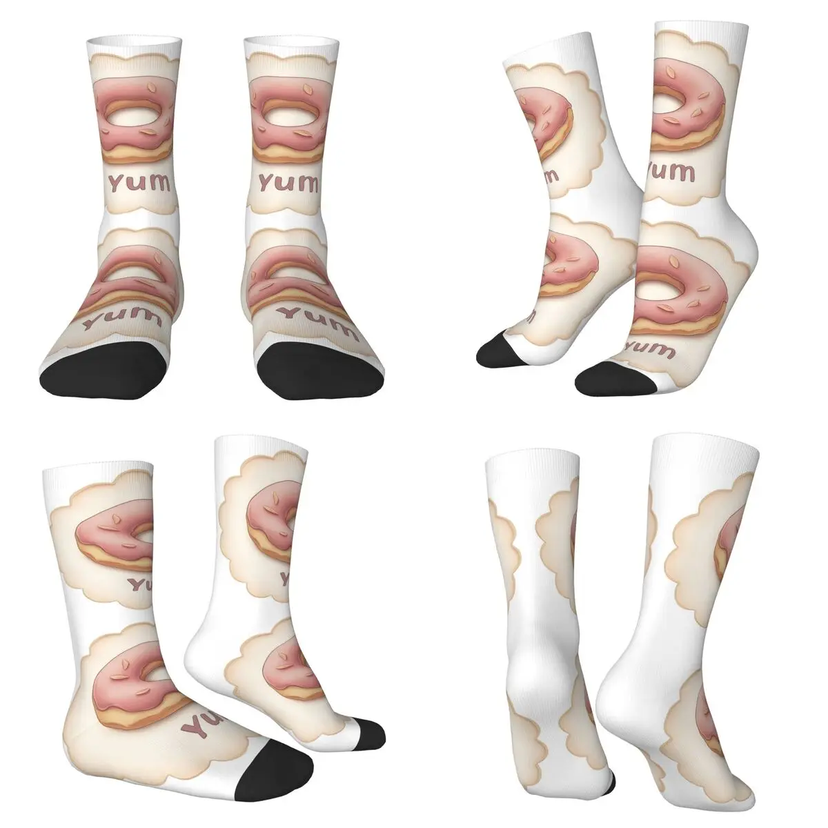

Винтажные иллюстрации розового пончика с надписью Yum, носки, чулки в стиле Харадзюку, всесезонные длинные носки для мужчин и женщин, рождественские подарки