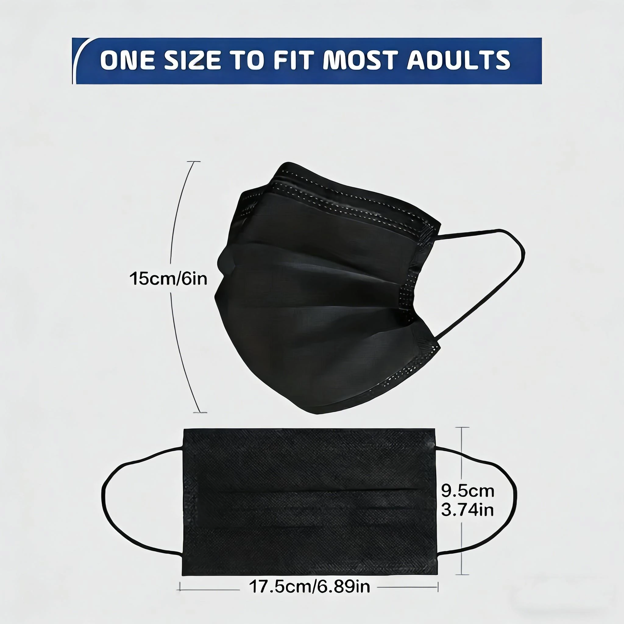 Black Disposable Face Mask 3 Layer Non-woven Earloop Adult Protective Mask Anti Dust Breathable Mouth Cover For Shopping Work