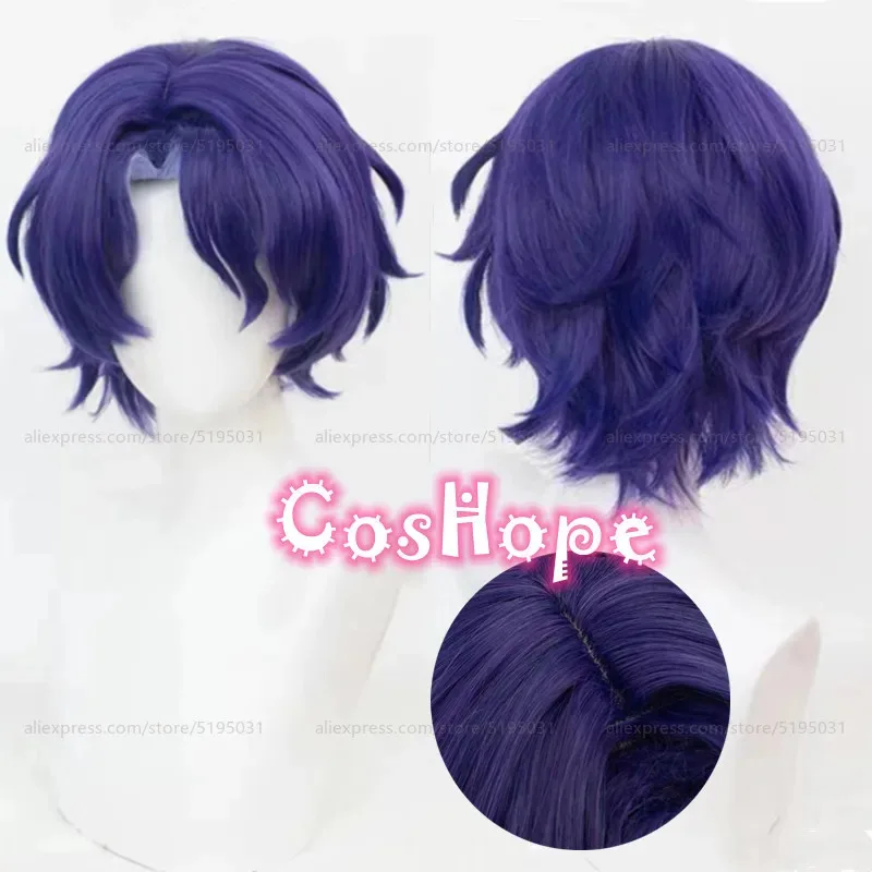 دكتور. نسبة شعر مستعار تأثيري 35 سنتيمتر قصيرة الأزرق الأرجواني يسلط الضوء على شعر مستعار تأثيري أنيمي تأثيري مقاومة للحرارة بيروكات صناعية #2