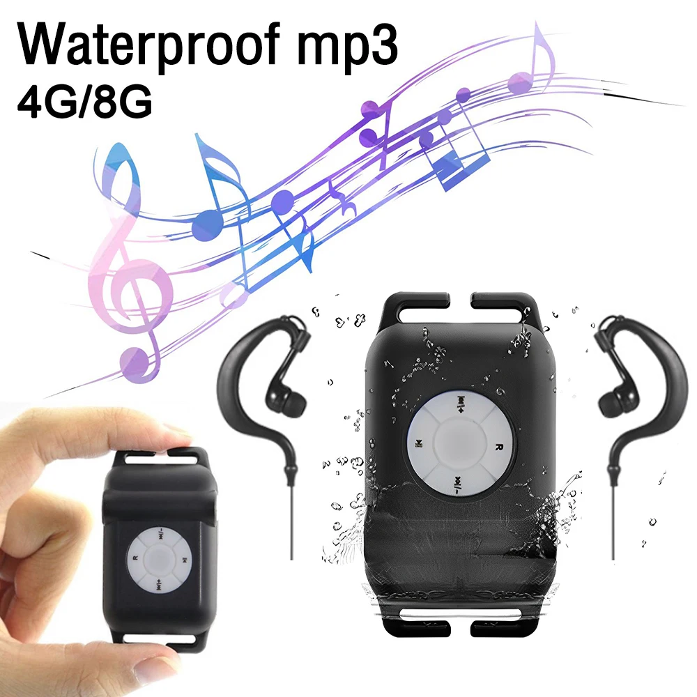 4GB 8GB MP3 Player IPX8 Waterproof Swimming Portable Music Player with Earphone FM Radio MP3 Walkman for Running Surfing Diving