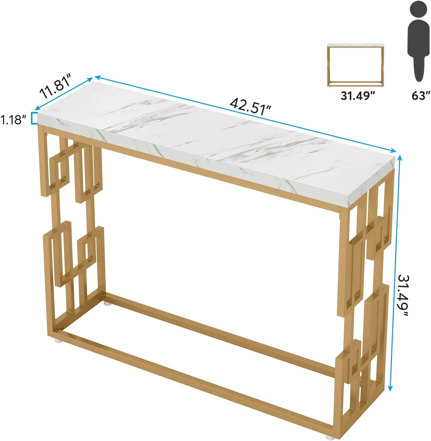 

Gold Console Table, Modern 42.5" Sofa Tables Entryway Hallway Foyer Table, White Faux Marble Tabletop Sofa Table Behind Couc