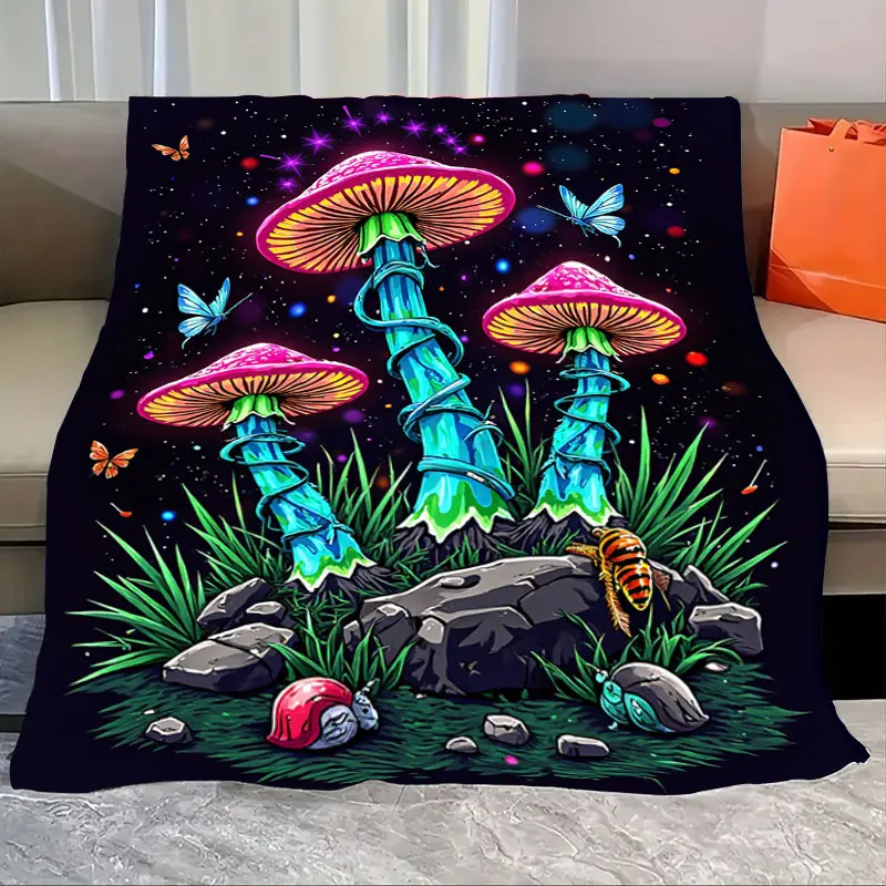 

1 шт. фланелевое одеяло светящееся садовое одеяло в виде грибов с бабочками и звездами, космический фэнтезийный дизайн