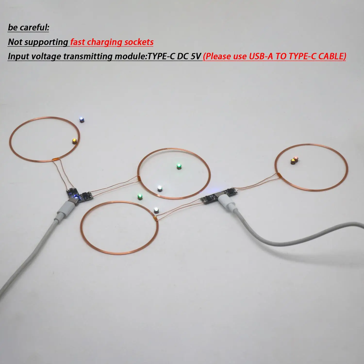 0~70MM Dual Coil TYPE-C Wireless Power Supply Transmitter Receiver LED Light DIY Toys Model Robot Diorama Sand Table Lighting