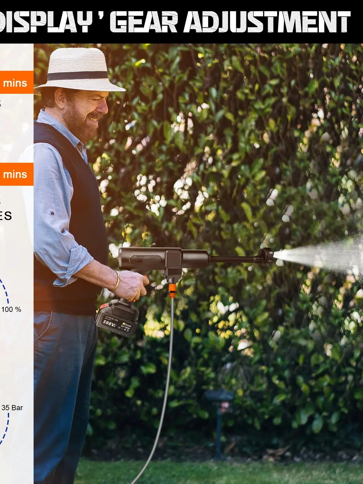 Gisam 200Bar Bürstenloser Elektrischer Hochdruck-Autowascher 6-in-1 Auto- und Gartenreinigung Wassersprühpistole für Makita 18V Akku