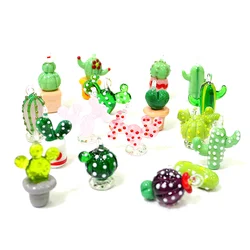 2Pcs Lovely Cactus Mini ciondolo Charms in vetro fatti a mano collana di moda fai da te per donne ragazze Design creativo gioielli femminili partito