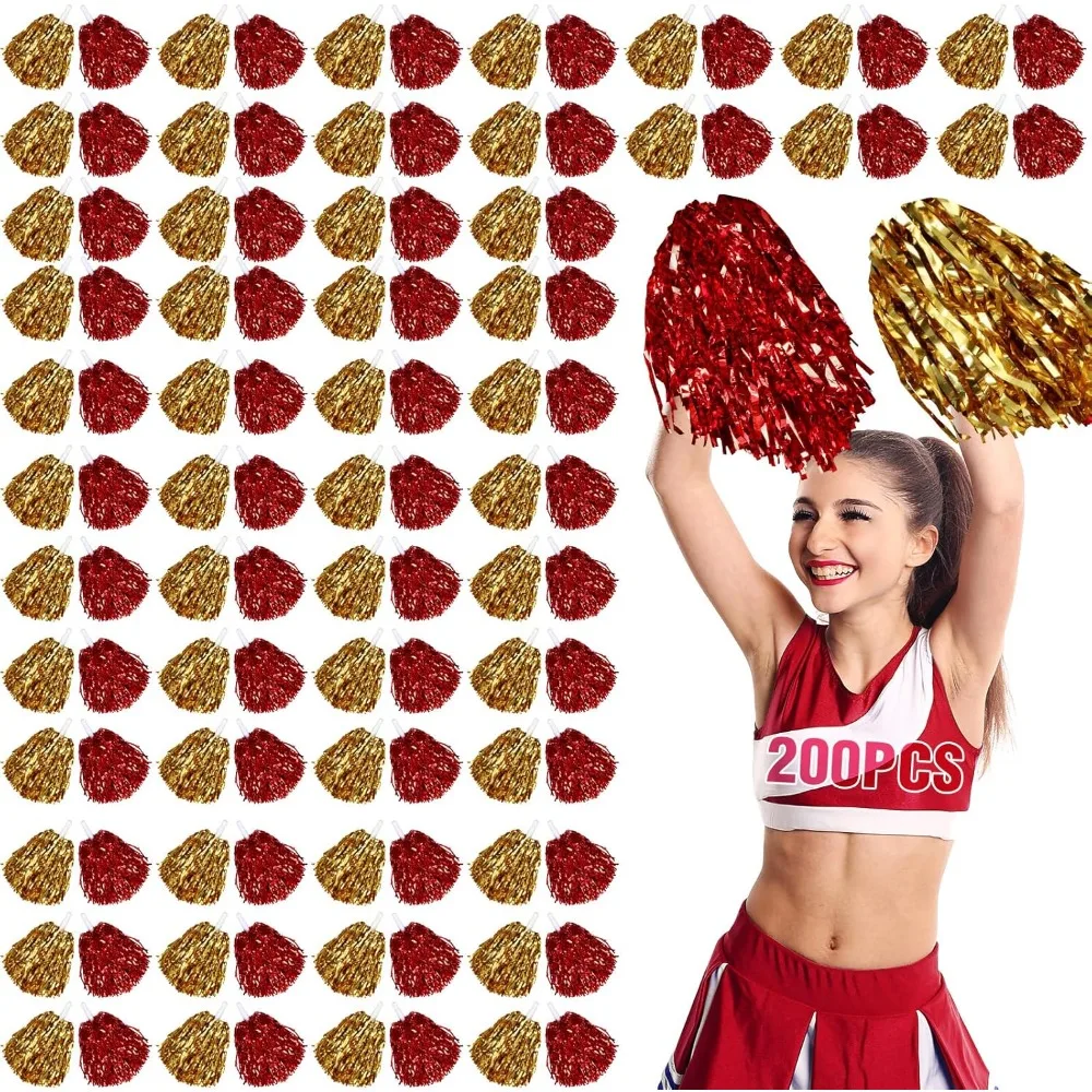 Cheerleader pom-pom, cheerleader foil pompom dengan pegangan tongkat, cocok untuk anak perempuan anak-anak tim olahraga dansa pemandu sorak