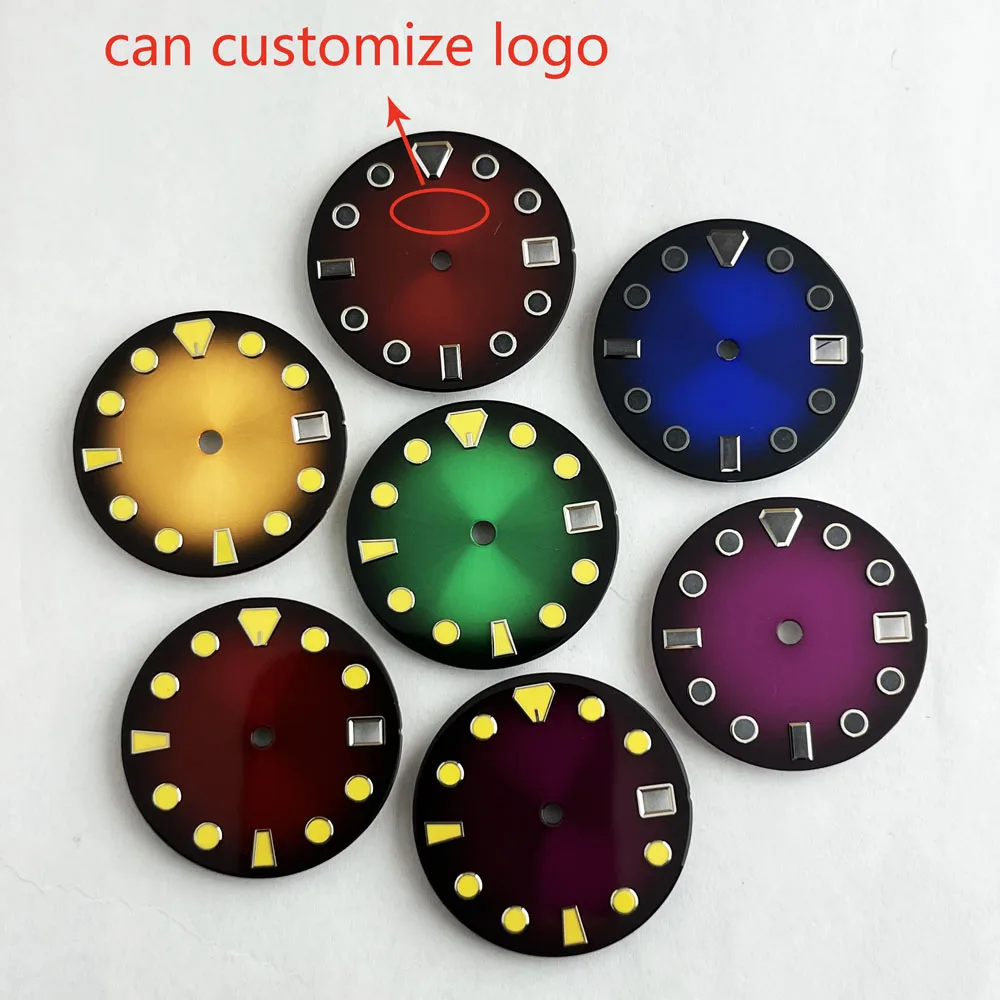 قرص NH35 28.5 ملم PROSPEXX متدرج أصفر أرجواني أخضر قرص أمة الله للحركة الأوتوماتيكية اليابانية NH35 يمكن تخصيص الشعار