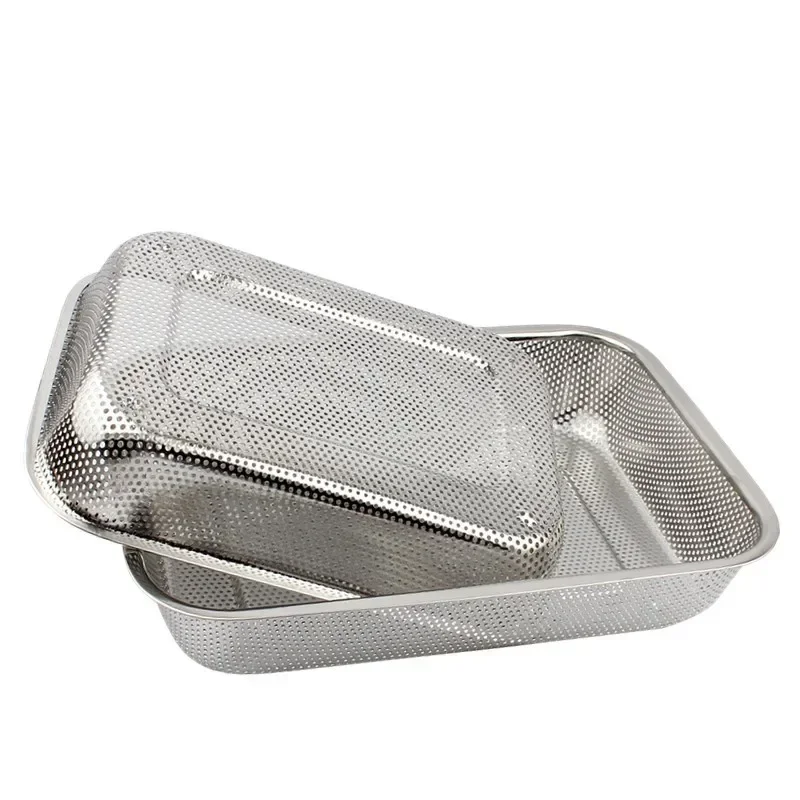 304 tray stainless steel leak plate with hole Mesh Strainer Colander wash vegetable basin drying water hole filter basin lid