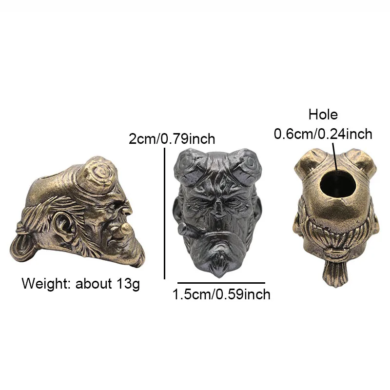 Smoking Demon Skull Head Brass Knife Beads EDC DIY Paracord Woven Bracelets Lanyard Pendants Accessories Outdoor Tool Hangings