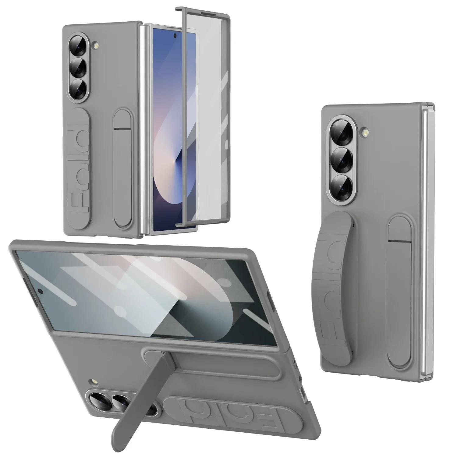 Luxury Original Phone Case for Samsung Galaxy Z Fold 7 6 5 4 Protection Cover with Bracket Glass Film Silicone Grip Hard Cover