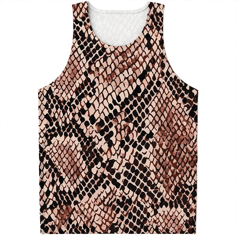 Snake Skin 3D Print Tank Tops Men\'s Fashion Streetwear Oversized Sleeveless Tank Top Bodybuilding Fitness Gym Vest Man Clothing