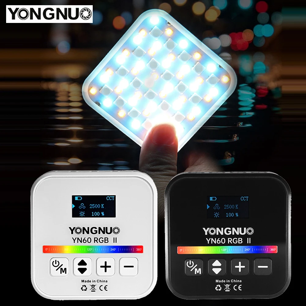 

Yongnuo YN60RGB II 6W Full Color 2500K-9900K Pocket Built-in 2000mAh LED Video Light YN60 RGB II Photo Vlog Live Fill Lighting