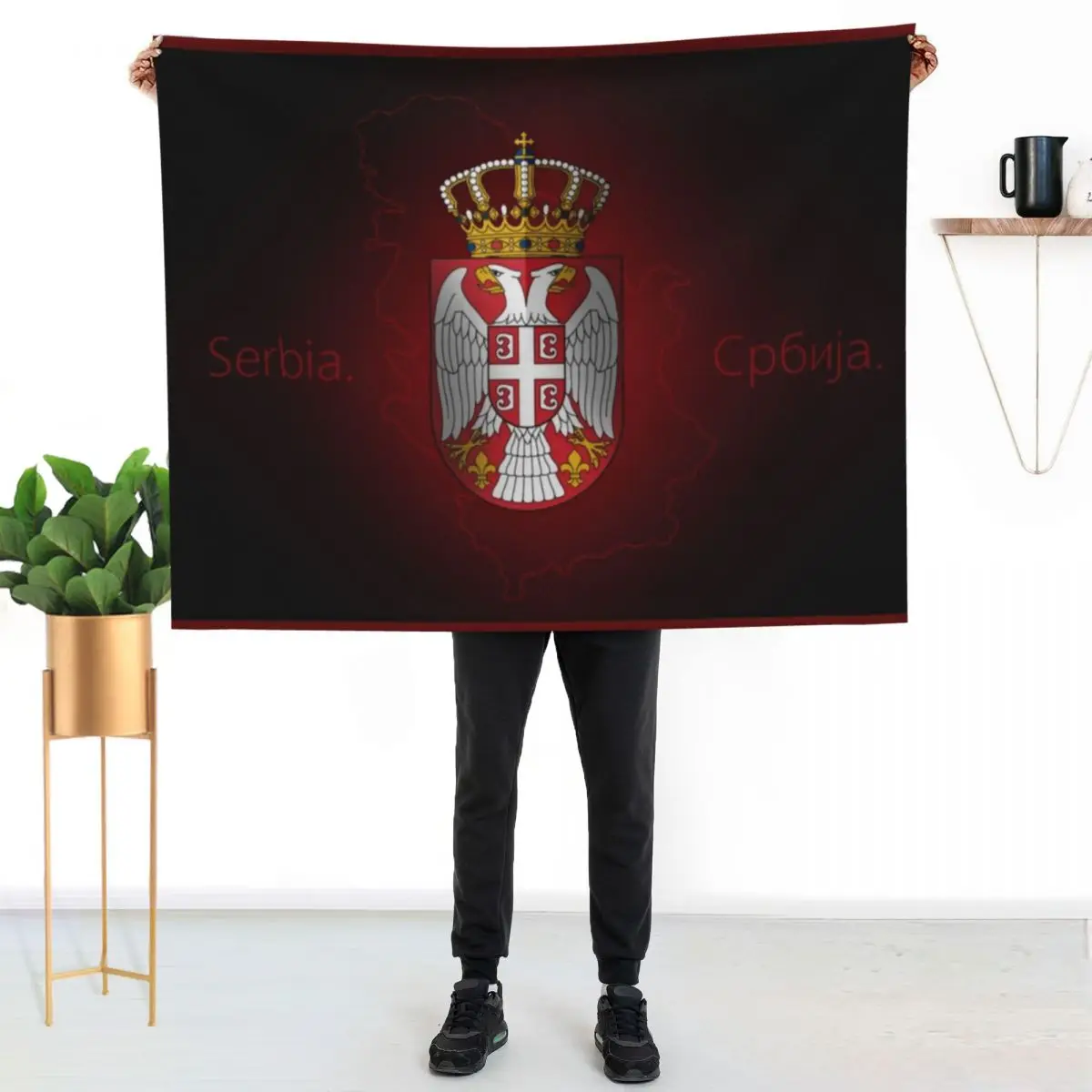 Serbian Flag lesser coat of arms Throw Blanket couch cozy soft plush fuzzy picnic outdoor blanket