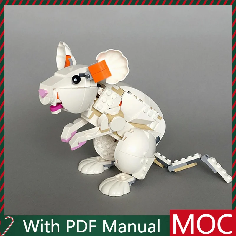 

201 детали, хит продаж, MOC, белая лабораторная модель крысы, модульные строительные блоки, детская сборка, дисплей, игрушки, фестиваль, подарок-сюрприз