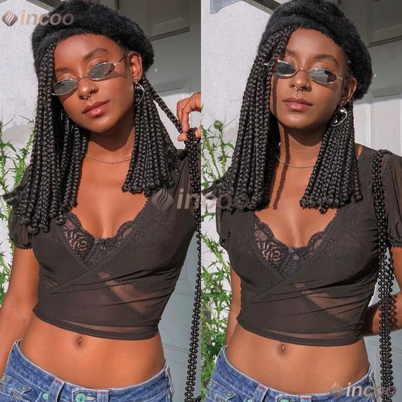 10 ''صندوق قصير شعر مستعار مضفر للنساء السود كورنو شعر مستعار اصطناعي كامل الدانتيل تجديل الشعر شعر مستعار أسود للبيع #4