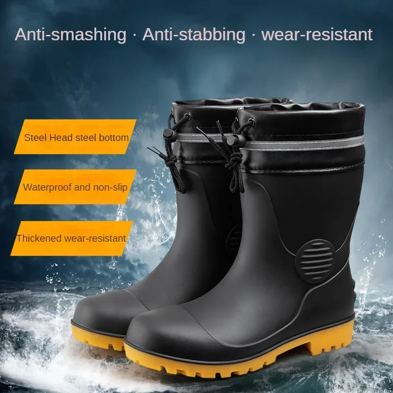 Imagem -01 - Homens Anti Impacto Anti Punção Anti Slip Rainboots Sola de Tendão de Vaca Sapatos de Borracha Resistentes ao Desgaste Local de Construção homens anti impacto anti puncao anti slip rainboots sola de tendao de vaca sapatos de borracha resistentes ao desgaste local de construcao 01