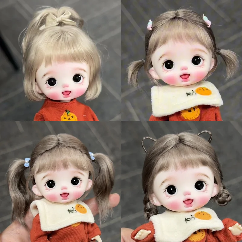 Doll Wig cute Bangs Ponytail Soft Mohair Wig Suitable for Ob11, 1/12bjd, 1/8BJD hair Doll Accessories 5-6 inches