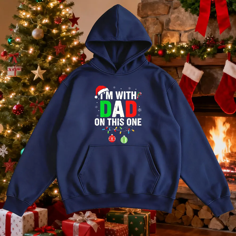 أنا مع والد على هذا واحد مضحك مطابقة الأسرة عيد الميلاد هوديس عيد الميلاد سعيد الرجال النساء طويلة الأكمام البلوز الرجال الملابس #1