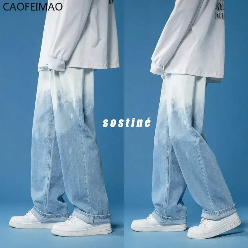 2025 Summer New Tie-dye Gradient Men's Jeans Fashion Casual Men's Wide-leg Pants Are Very Simple Tube Loose Jeans Korean Version