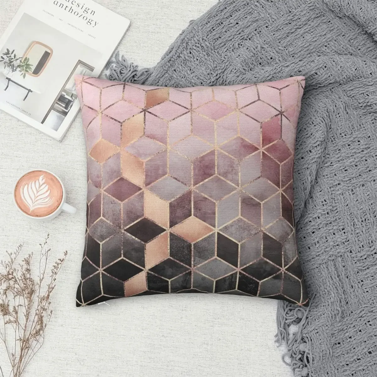 

Pink And Grey Gradient Cubes Pillowcase Polyester Pillows Cover Cushion Comfort Throw Pillow Sofa Decorative Cushions Used Home