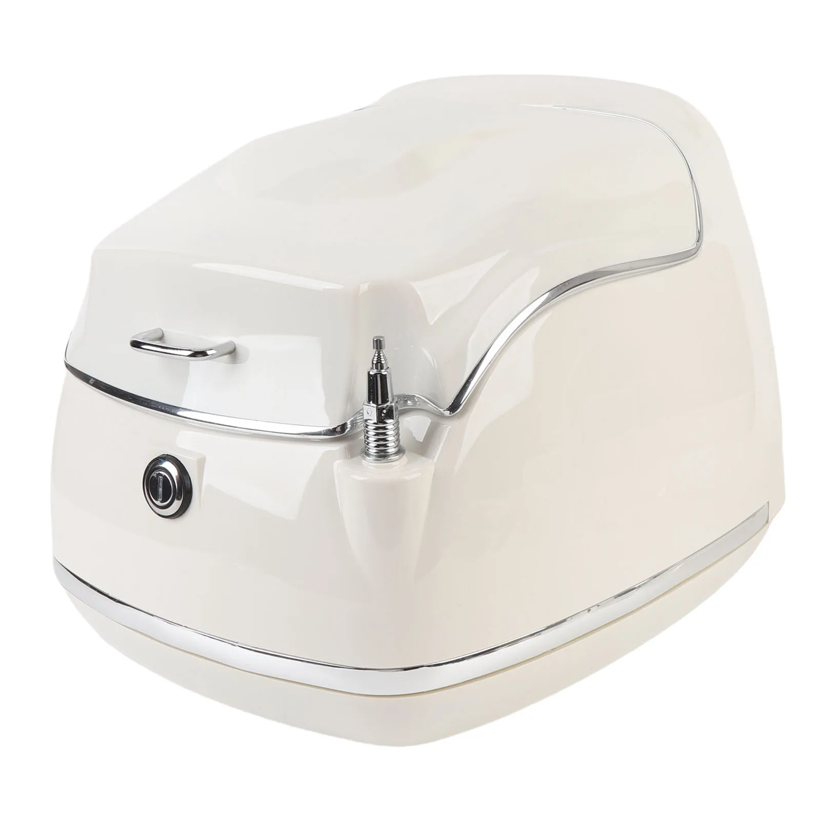 38L Motorcycle Top Box - Waterproofing Universal Fit with Key Lock Base Plate Luggage Trunk Tail Storage Carrier White