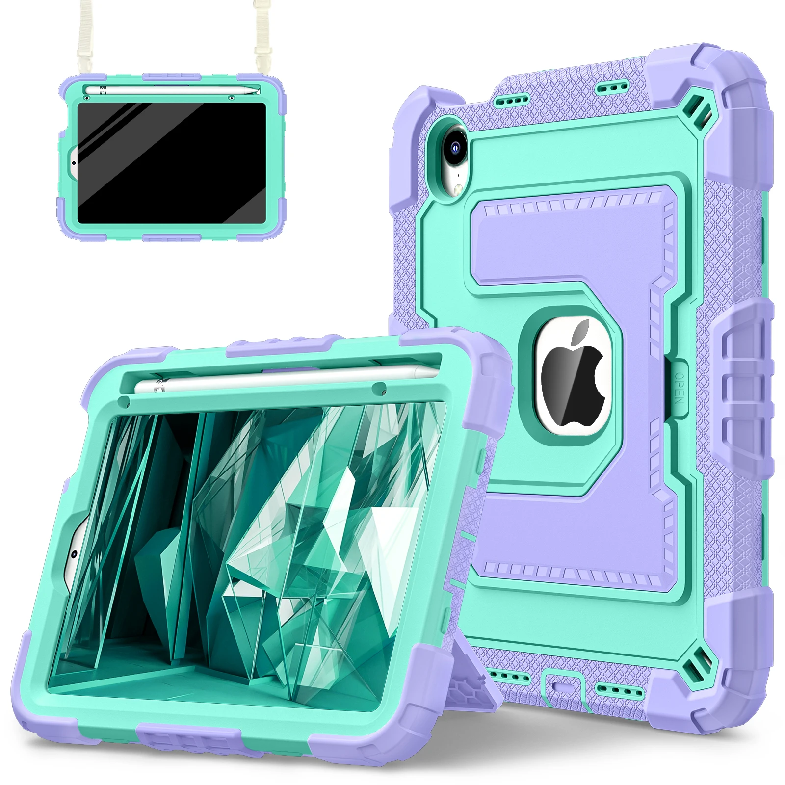 

Универсальный чехол-подставка для iPad Mini 7 A17 Pro 2024 Mini 6 2021 8,3 дюйма, 3-слойный защитный гибридный чехол с плечевым ремнем