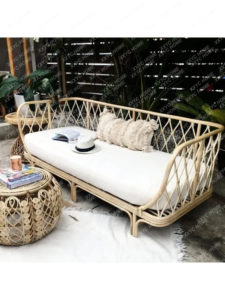 Outdoor Rattan Couch Nordic Villa Courtyard Living Room Double Three Real Rattan Chair furniture living room