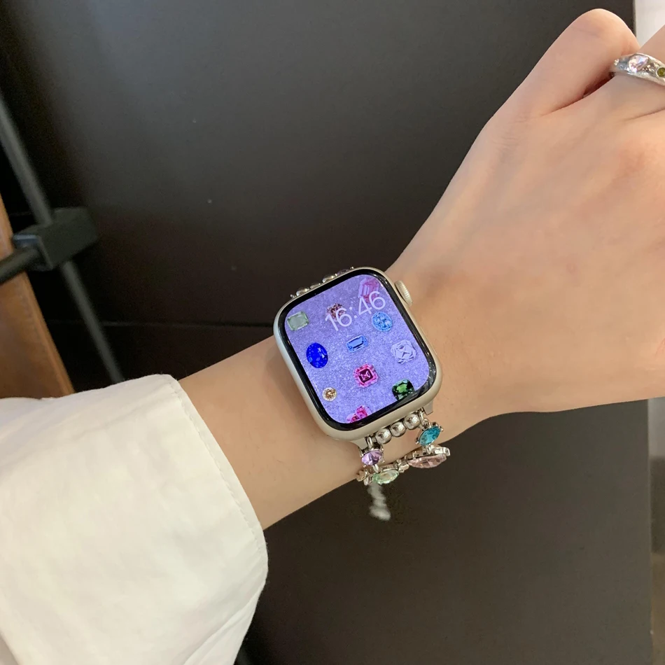 Apple Watch用ストラップ,メタルブレスレット,ダイヤモンド,キャンディーノット,iwatch ultra 2,9,8,7,6,5,38,40,41mm 42mm, 44mm, 45mm, 49mm