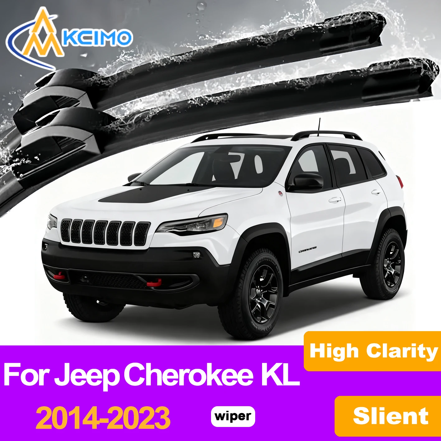 

KCIMO 2PCS Direct Fit Front Windshield Wiper Blades For Jeep Cherokee KL 2014-2023 Quiet & Streak-Free & Easy Installation