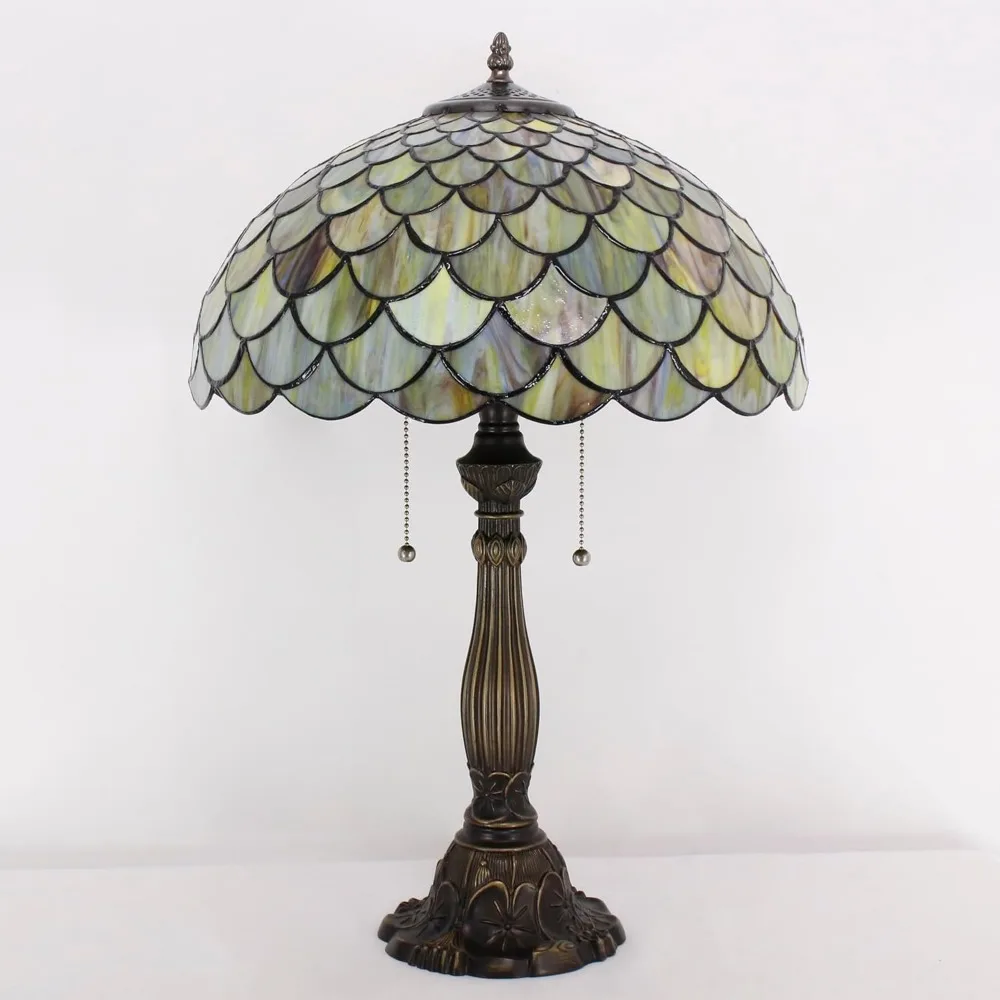 مصباح طاولة تيفاني من الزجاج الملون على طراز قشور السمك مصباح قراءة عتيق للمكتب مقاس 16 × 16 × 24 بوصة ديكور لغرفة النوم وغرفة المعيشة والمنزل #6