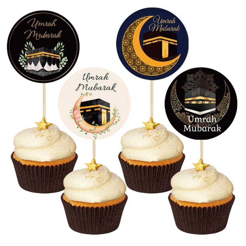 12/24pcs Umrah Mubarak Cupcake topper decoration, Hajj and Omra festival decoration, Muslim Eid Mubarak party supplies