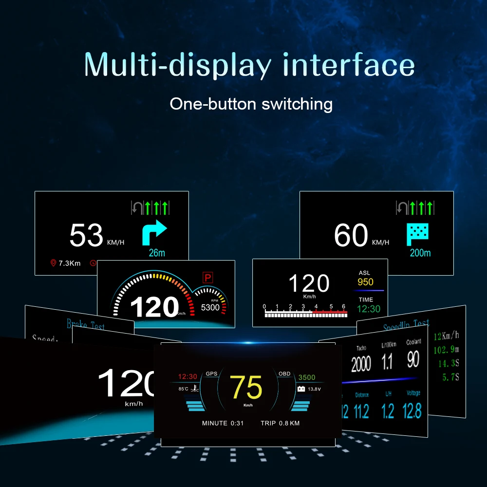 HUD OBD2 GPS 블루투스 호환 자동 헤드 업 디스플레이 과속 RPM 전압 경고 자동차 부품 용 C1 네비게이션 프로젝션