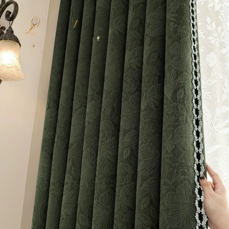Doppelseitige Chenille-Vorhänge in Premium-Qualität für Schlafzimmer, Retro-Grün, Verdunkelungsvorhänge für Wohnzimmer